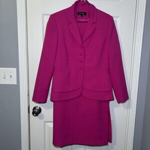 Emily... Skirt Suit Set Women's 10 Pink Jacquard Lined Blazer Career Workwear
